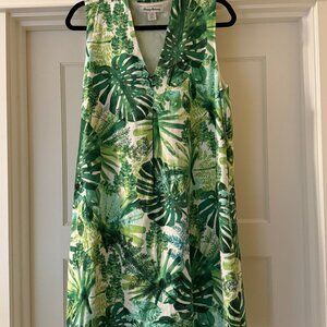 Fronderlust Leaf Print Tommy Bahama Linen Shift Dress L